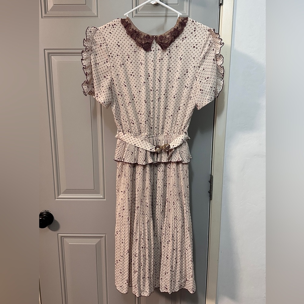 Elegant Polka Dot Dress with Lace Collar